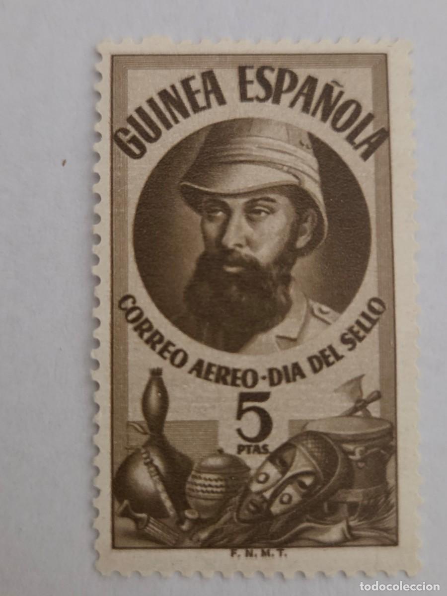 Sellos: 5 ptas. Sepia. Guinea Espa&ntilde;ola. Dia del sello. Edifil 294