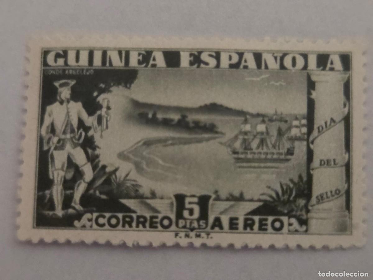 Sellos: 5 ptas. Guinea espa&ntilde;ola. Correo aereo. Dia del sello. Edifil 276