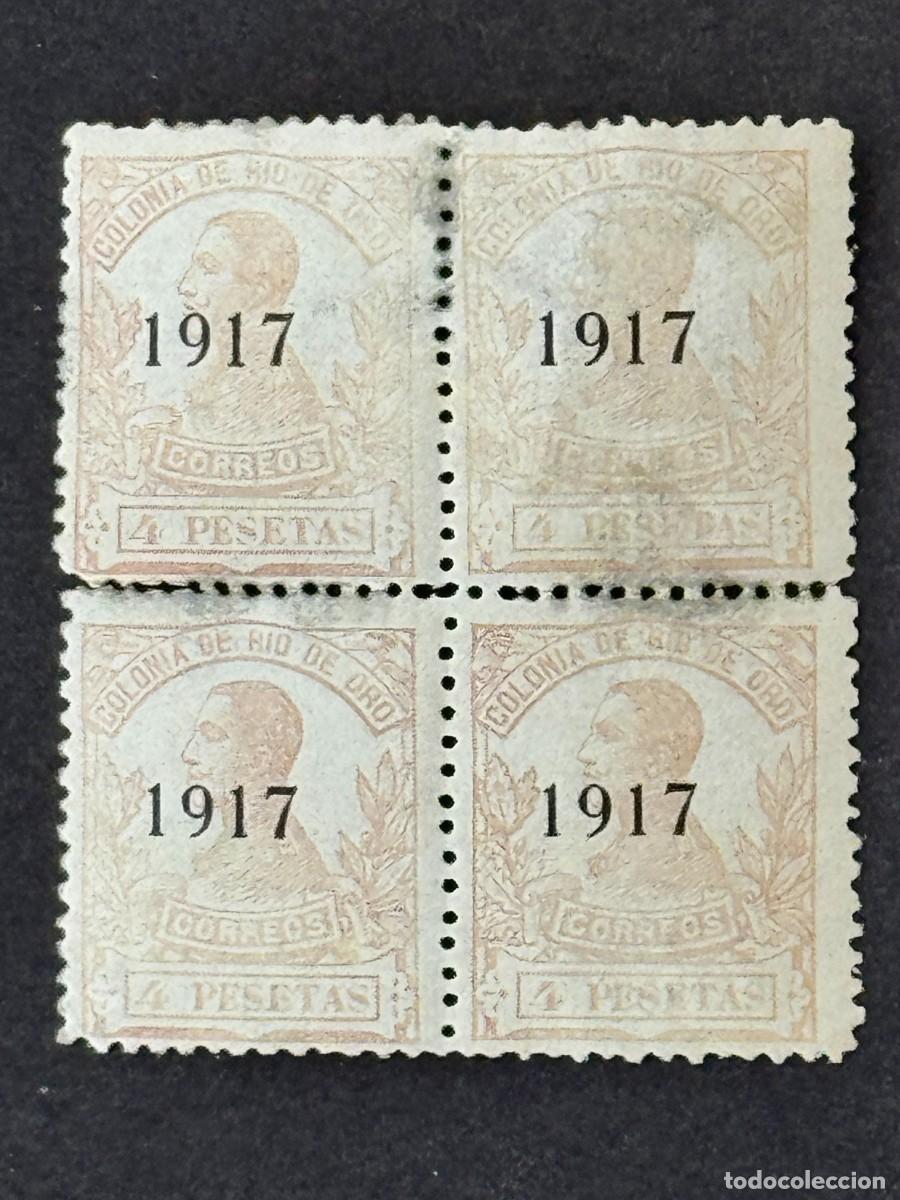 Sellos: Rio de Oro, Alfonso XIII, habilitado, 1917, Edifil 102, bl. 4, nuevos con fijasellos