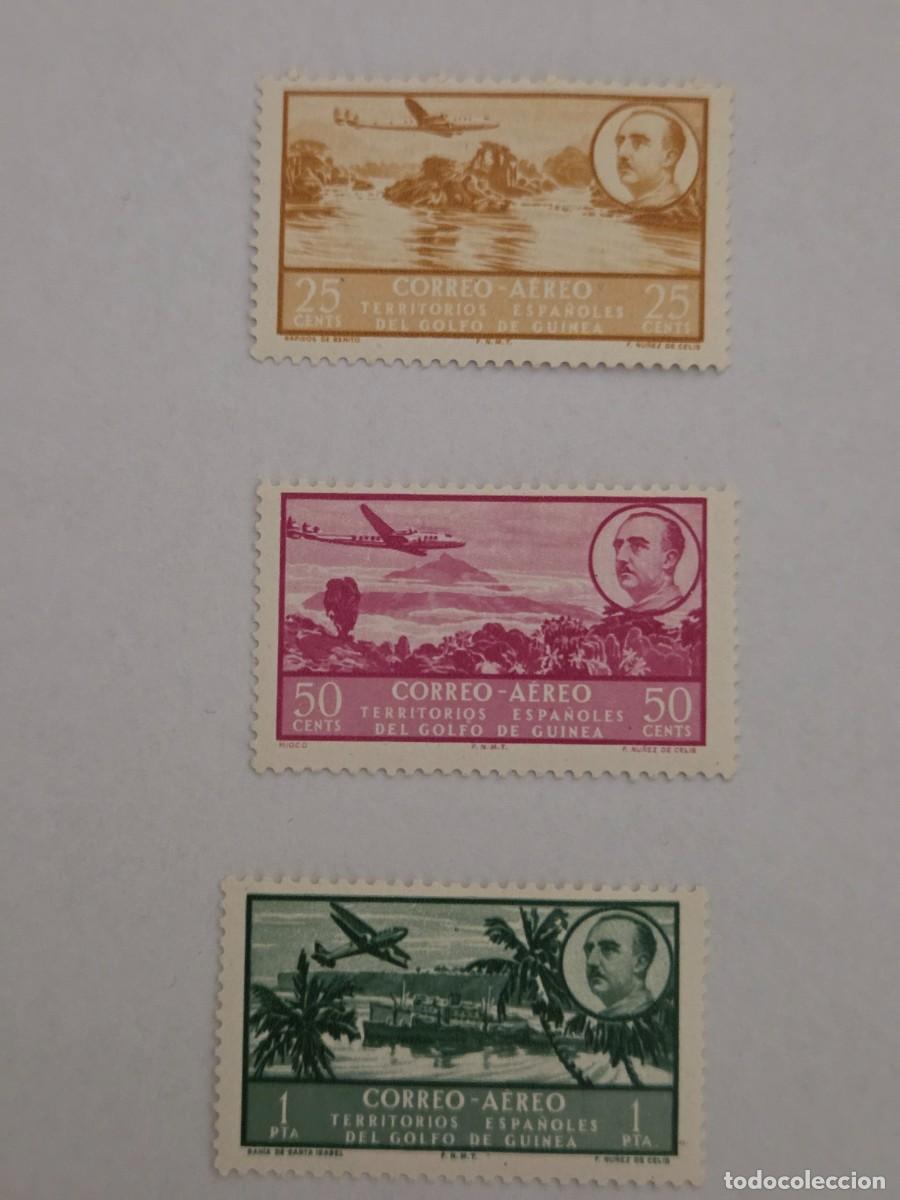 Sellos: Tres sellos 25 y 50 cts y 1 pta. Territorios espa&ntilde;oles del Golfo de Guinea. Correo a&eacute;reo.