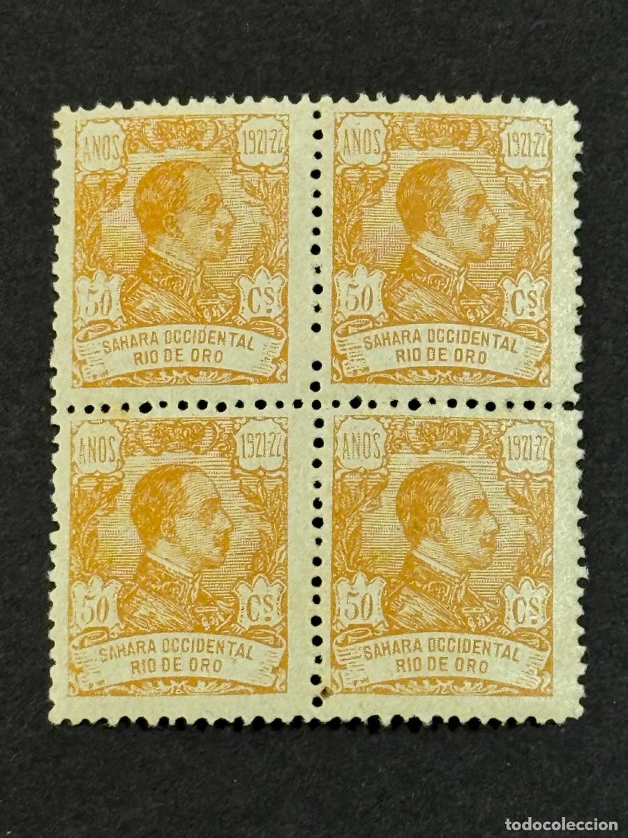 Sellos: Rio de Oro, Alfonso XIII, 1921, Edifil 139, bloque de 4, nuevos