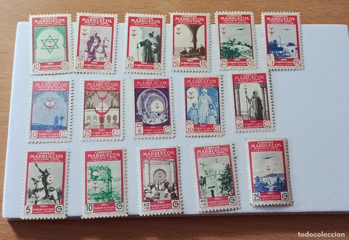 Sellos: Marruecos espa&ntilde;ol 1947 Edifil.287/279; 1948 Edifil.291/296; 1950 Edifil.325/329. Nuevos
