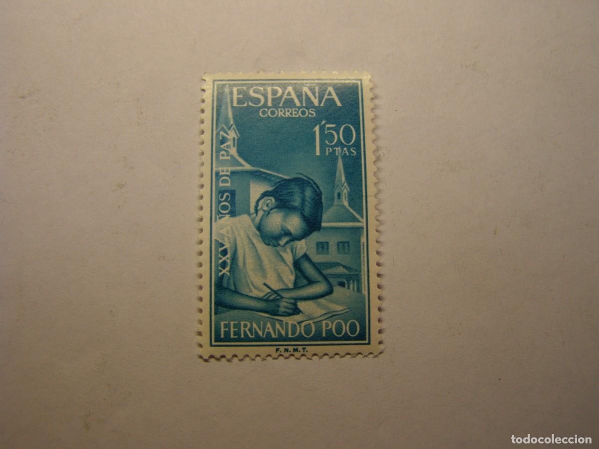 Sellos: Sello de Espa&ntilde;a, colonia de Fernando Poo, XXV a&ntilde;os de paz.