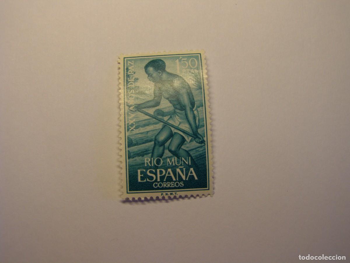 Sellos: Sello de Espa&ntilde;a, colonia de rio muni, XXV a&ntilde;os de paz.