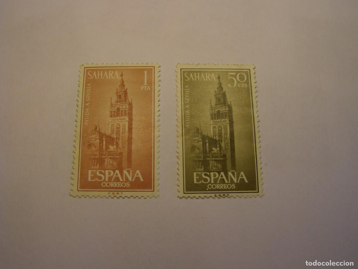 Sellos: Sello de Espa&ntilde;a, colonia del Sahara, ayuda a Sevilla.