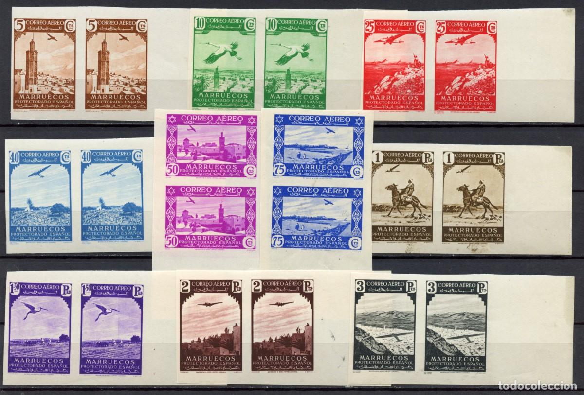 Sellos: MARRUECOS ESPA&Ntilde;OL. 1938. UNIFICADO 186s/195s** PAREJA SIN DENTAR SIN FIJASELLOS.