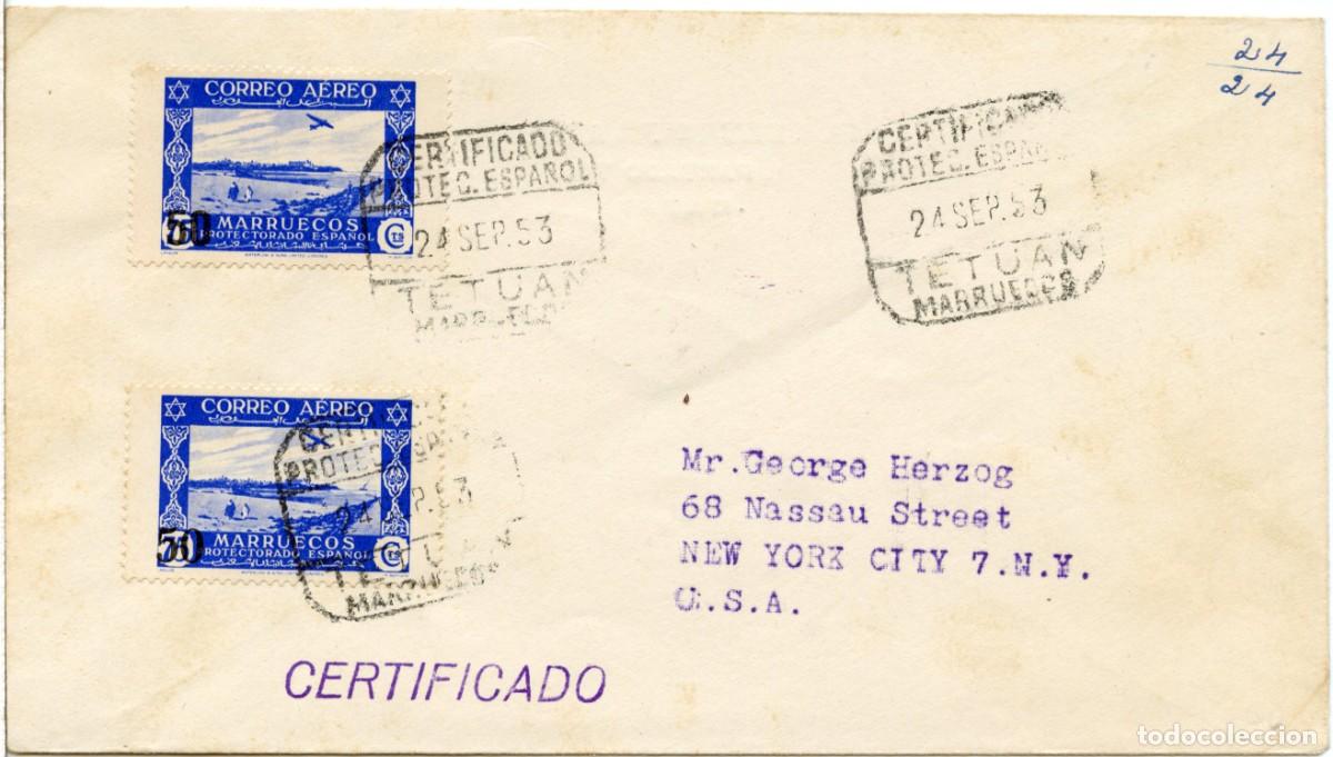 Francobolli: SOBRE CERTIFICADO DE TET&Uacute;AN 24 SEP 1953 A USA, CON UNIFICADO N&ordm; 373 x 2.