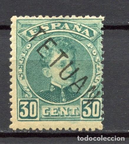 Sellos: MARRUECOS ESPA&Ntilde;OL. EDIFIL N&ordm; 21* LEVE DESCARANADURA. SOBRECARGA NEGRA. MARQUILLA G&Aacute;LVEZ