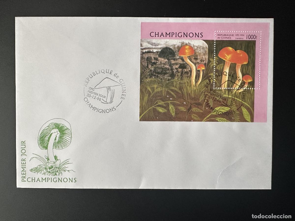 Sellos: Guinea 1996 Mi. Bl. 505 FDC primer d&iacute;a setas comestibles hongos Pilze