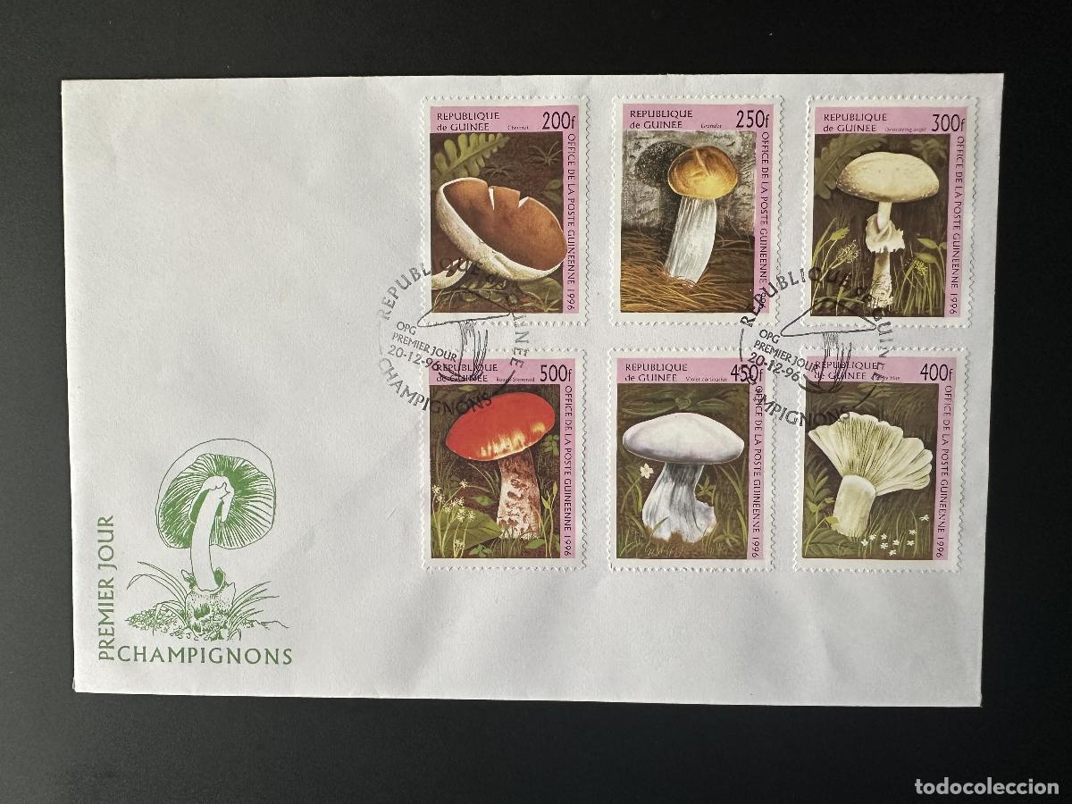 Sellos: Guinea 1996 Mi. 1610 - 1616 FDC Primer d&iacute;a Hongos comestibles Pilze