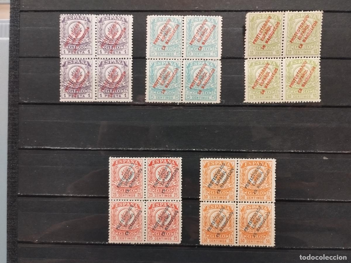 Sellos: JT - MARRUECOS ESPA&Ntilde;OL. EDIFIL GIRO POSTAL 1N/5N EN BLOQUE DE CUATRO. MUESTRA N&ordm; A.000.000. NUEVOS
