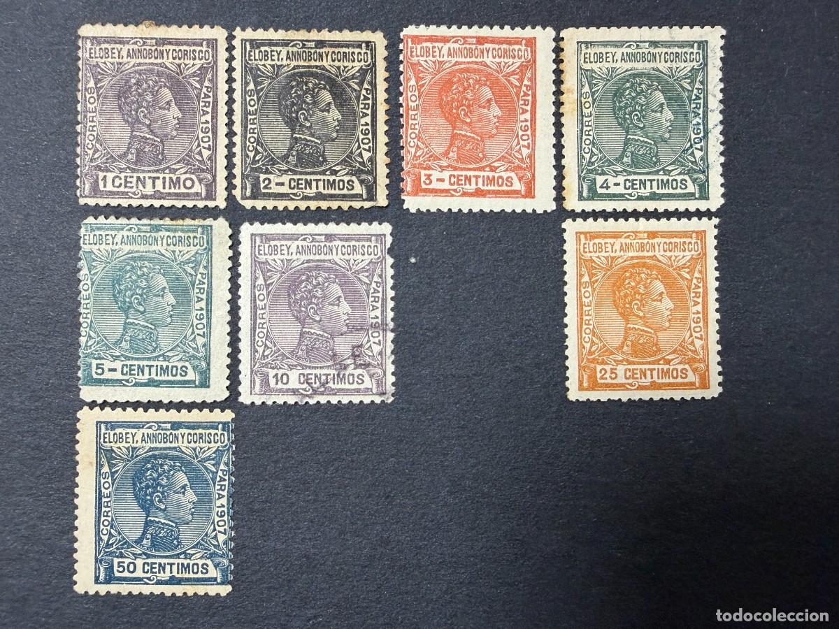 Sellos: ELOBEY, ANNOBON Y CORISCO, 1907. EDIFIL 35/43 EXCEPTO 41. REY ALFONSO XIII. NUEVO. CON CHARNELA.