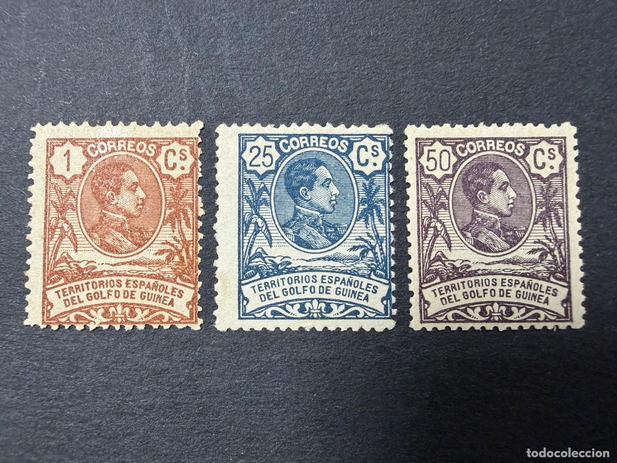 Sellos: GUINEA ESPA&Ntilde;OLA, 1909. EDIFIL 59, 65 Y 68. REY ALFONSO XIII. NUEVOS. SIN FIJASELLOS