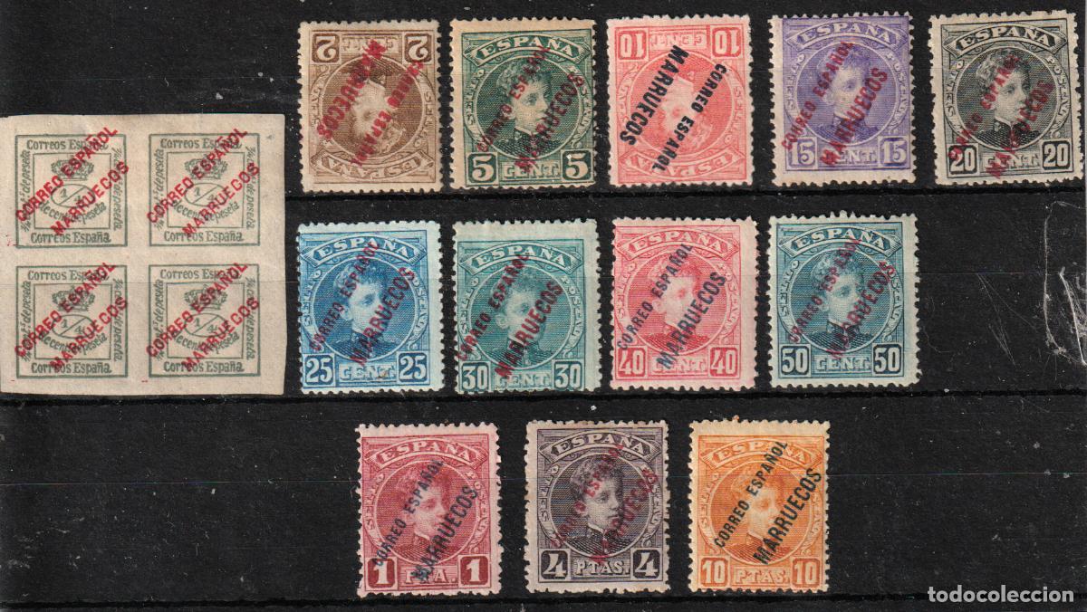 Sellos: Marruecos Espa&ntilde;ol edf n&ordm;1/13.Serie completa.Sellos con y sin fijasellos.MNH y MH.Habilitados.1903/09