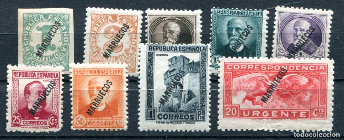 Sellos: Edifil 70 al 84 de T&aacute;nger. 9 sellos diferentes, sin fijasellos