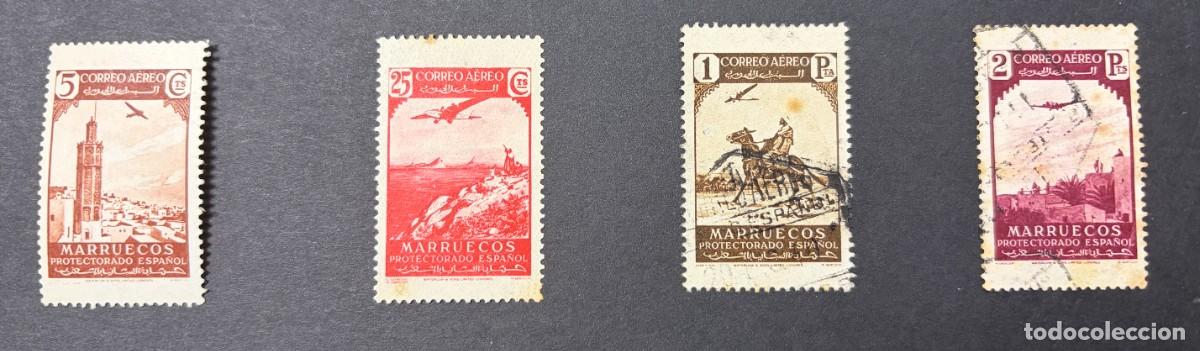 Sellos: MARRUECOS, 1938. EDIFIL 186, 188, 192 Y 194. PAISAJES DE CORREO AREO NUEVOS Y USADOS