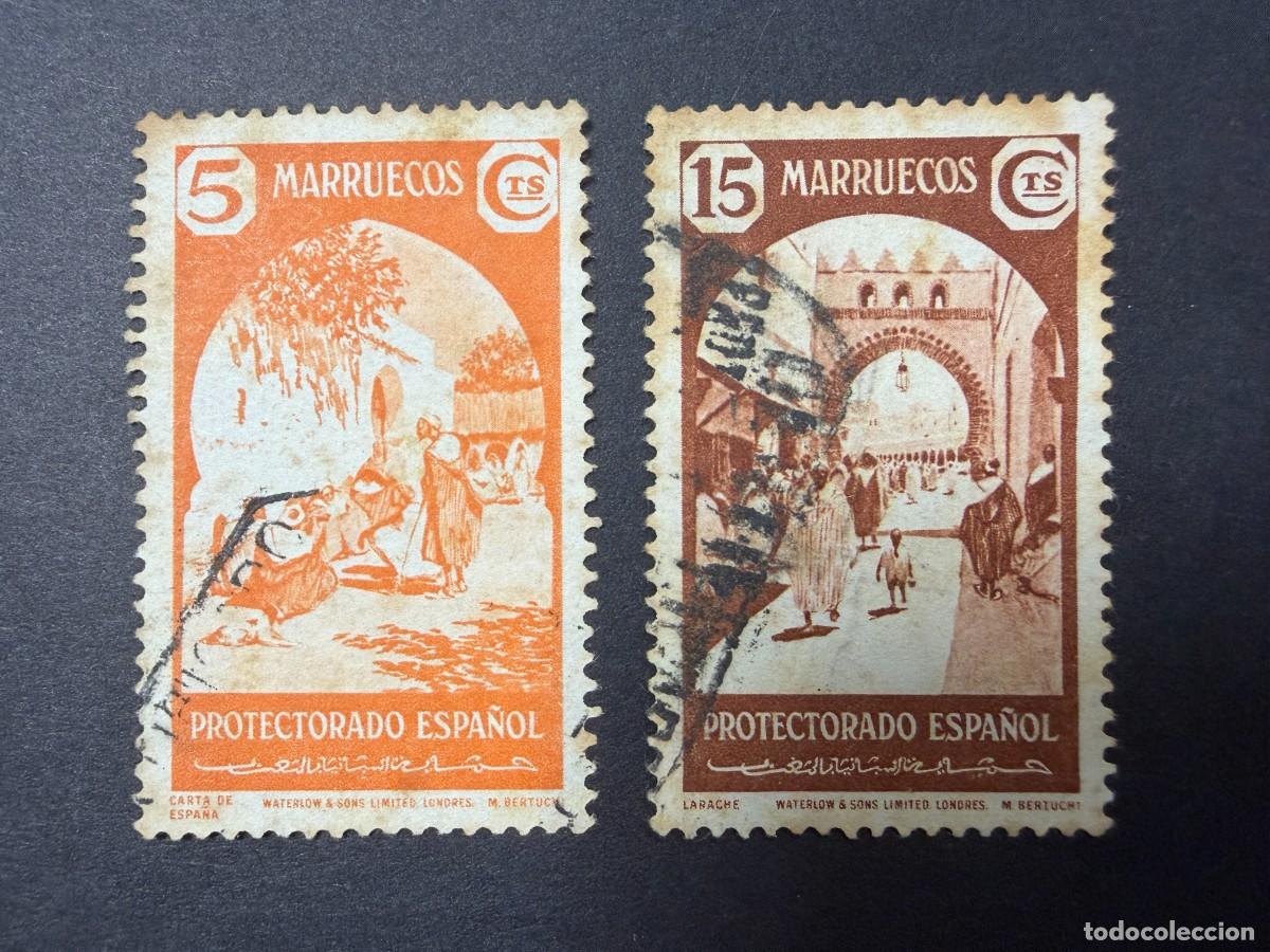 Sellos: MARRUECOS, 1939. EDIFIL 196 Y 198. PAISAJES Y VISTAS DE CIUDADES. USADOS.
