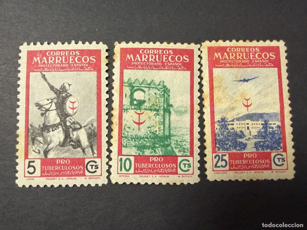 Sellos: MARRUECOS, 1950. EDIFIL 325, 326 Y 329. PRO-TUBERCULOSOS. NUEVOS. CON CHARNELA