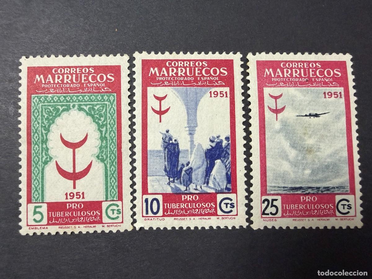 Sellos: MARRUECOS, 1951. EDIFIL 336, 337 Y 342. PRO-TUBERCULOSIS. NUEVOS. CON CHARNELA