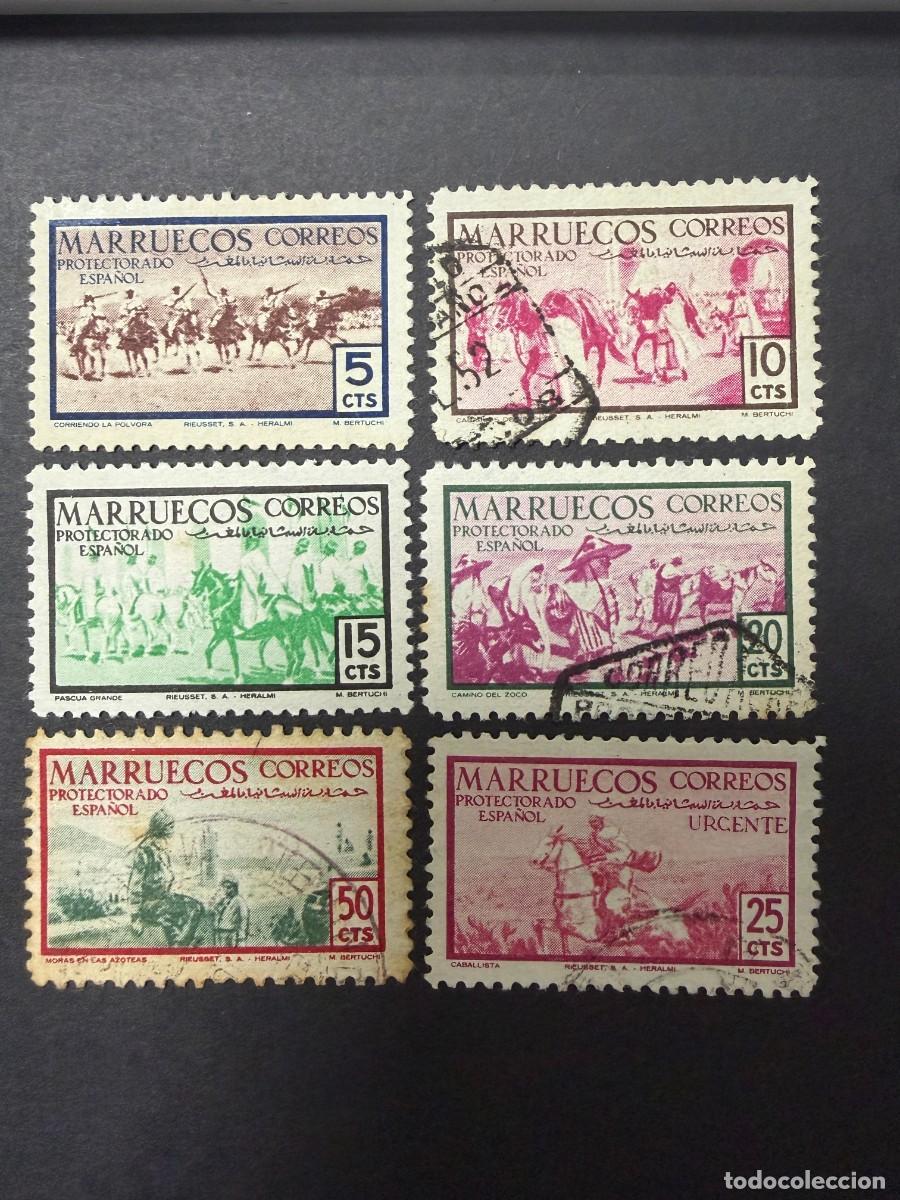 Sellos: MARRUECOS, 1952. EDIFIL 343/346, 350 Y 356. PINTURAS IND&Iacute;GENES. USADOS.