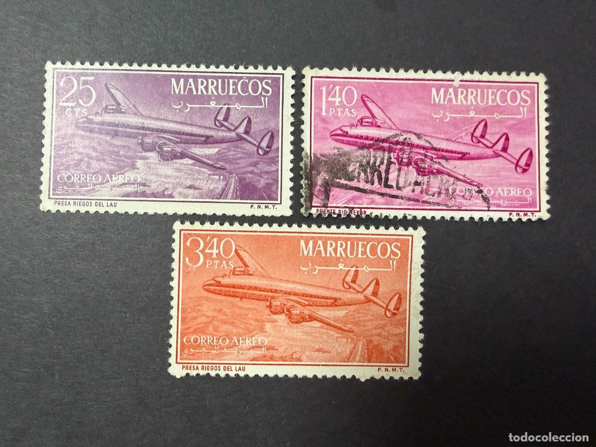 Sellos: MARRUECOS, ZONA NORTE, 1956-58. EDIFIL 9/11. CORREO A&Eacute;REO. NUEVOS Y USADOS. CON CHARNELA