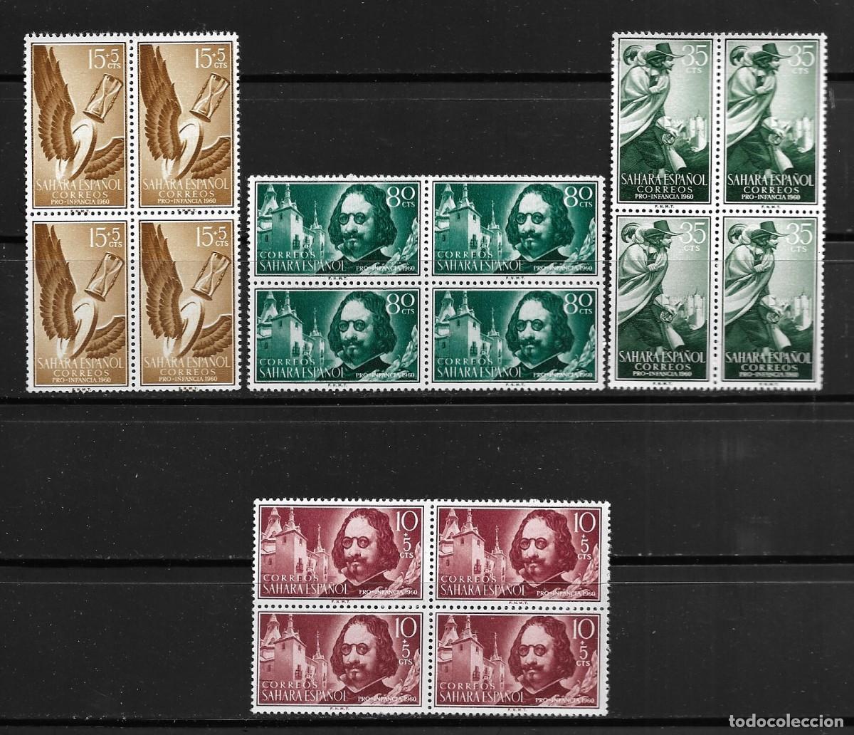 Sellos: SAHARA 1960, SERIE EDIFIL 172/175 EN BLOQUE DE 4. - PRO INFANCIA. MNH.