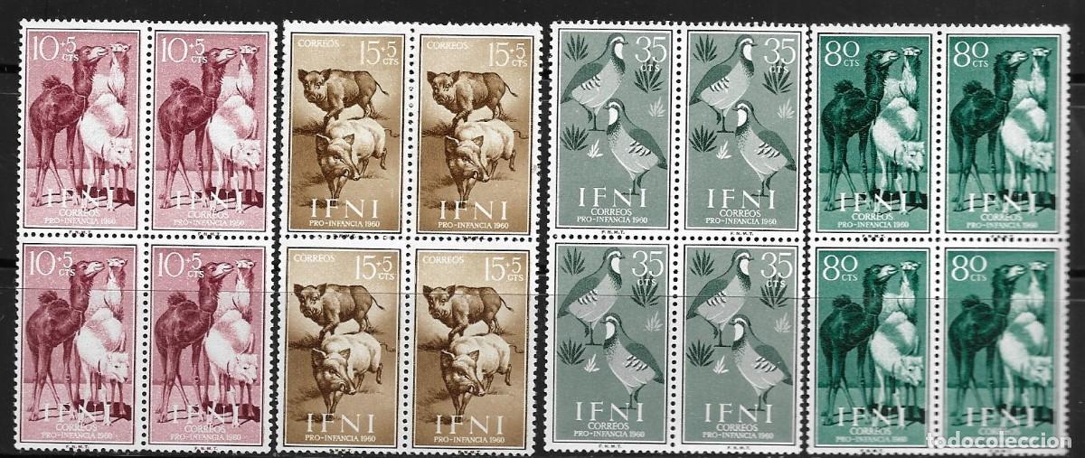 Sellos: IFNI 1960, EDIFIL 159/162 - PRO INFANCIA EN BLOQUE DE 4. - FAUNA. MNH.