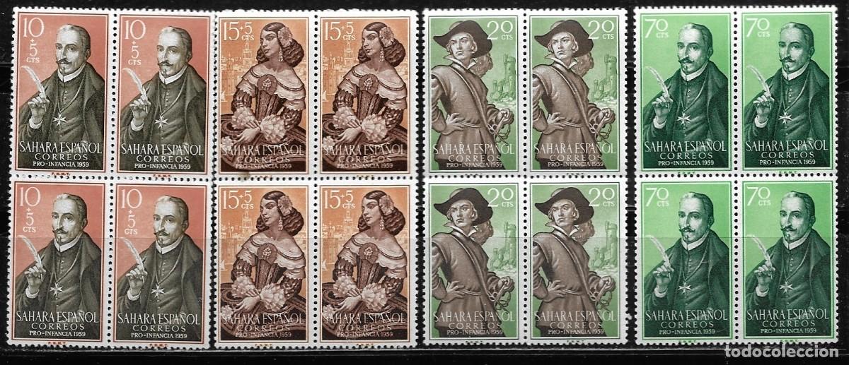 Sellos: SAHARA 1959, SERIE EDIFIL 156/159 EN BLOQUE DE 4. - PRO INFANCIA. MNH.