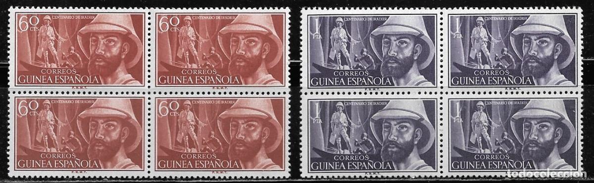 Sellos: GUINEA 1955, SERIE EDIFIL 342/43 EN BLOQUE DE 4. - EXPLORADOR. MNH.