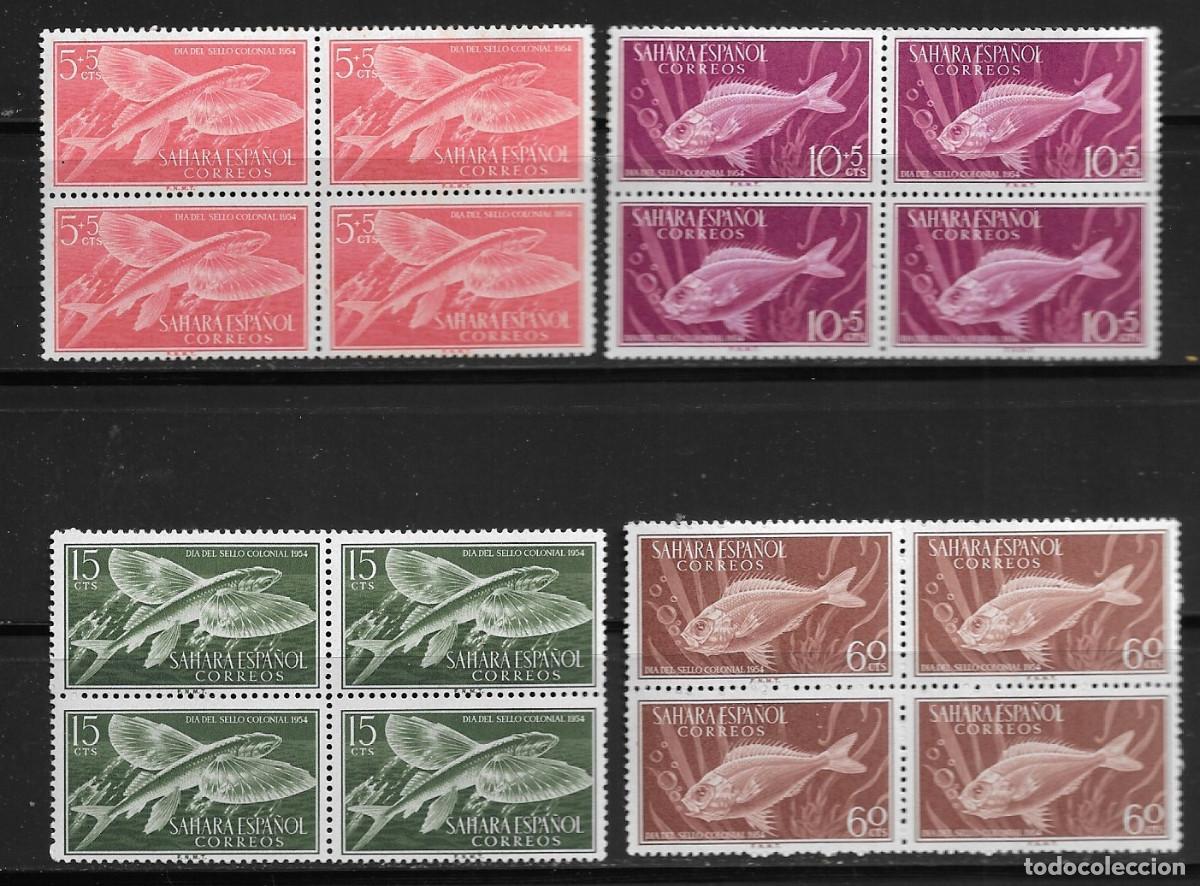 Sellos: SAHARA 1954, SERIE EDIFIL 116/19 EN BLOQUE DE 4 - D&Iacute;A DEL SELLO. MNH.