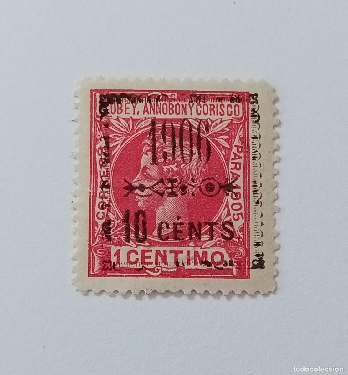 Sellos: Sello Elobey, Annob&oacute;n y Corisco 1906 Habilitado, Edifil 34A