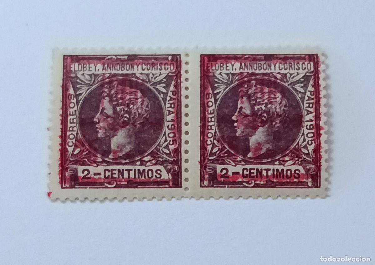 Sellos: Sellos Elobey, Annob&oacute;n y Corisco 1906 Habilitado, Edifil 34Bhe. Pareja Nuevos.