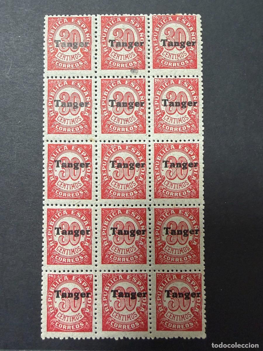 Sellos: T&Aacute;NGER, 1939. EDIFIL 119. SOBREIMPRESOS. NUEVOS. SIN FIJASELLOS. BLOQUE DE 15 SELLOS