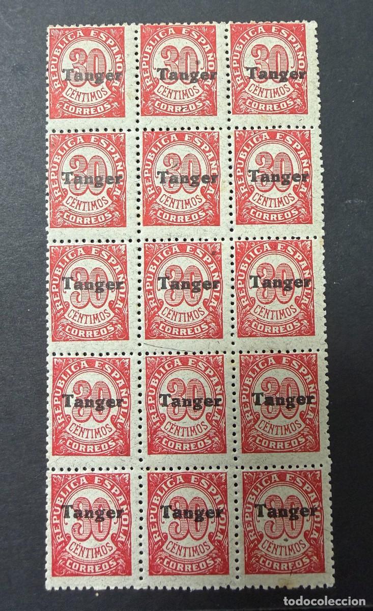 Sellos: T&Aacute;NGER, 1939. EDIFIL 119. SOBREIMPRESOS. NUEVOS. SIN FIJASELLOS. BLOQUE DE 15 SELLOS