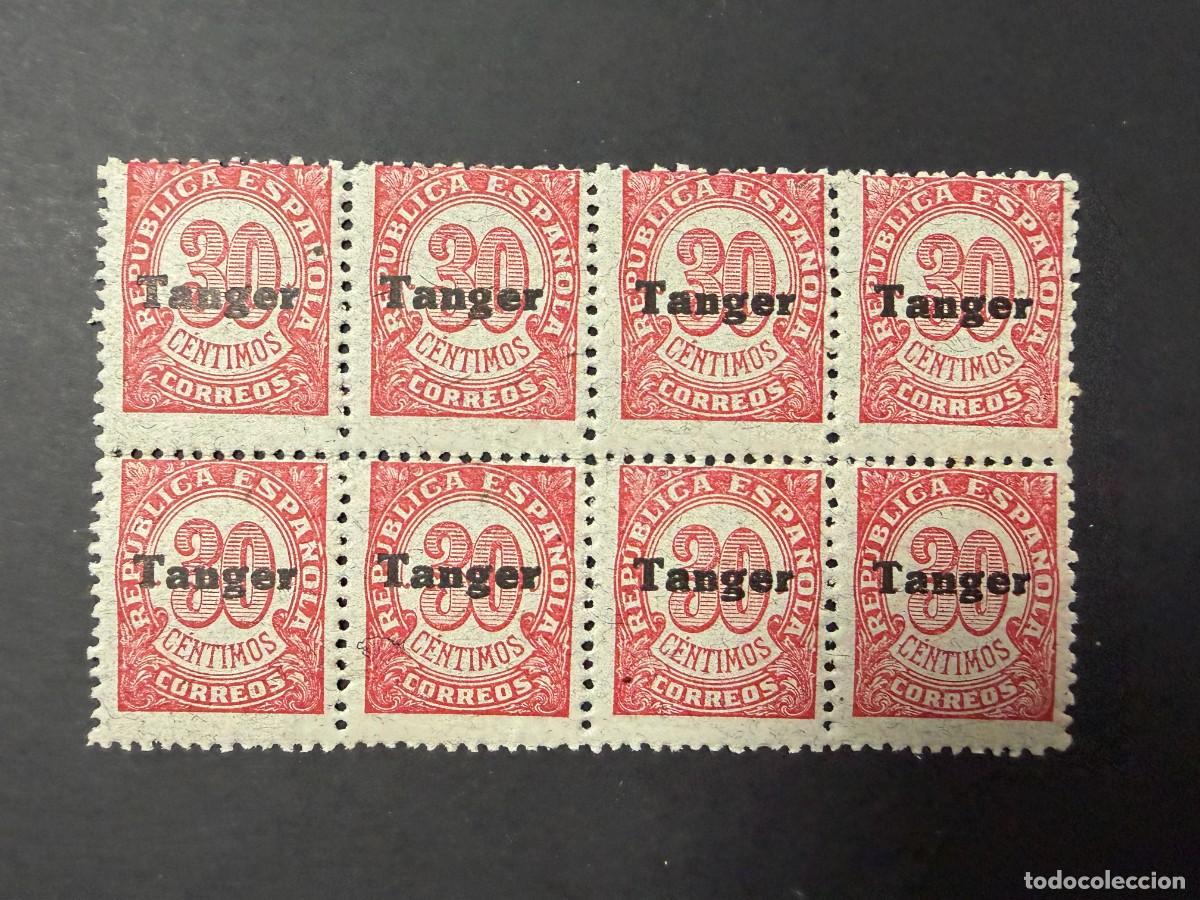 Sellos: T&Aacute;NGER, 1939. EDIFIL 119. SOBREIMPRESOS. NUEVOS. SIN FIJASELLOS. BLOQUE DE 8 SELLOS