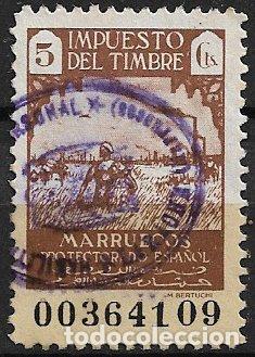 Sellos: MARRUECOS Impuesto del Timbre, Zona Protectorado, 5 cts. casta&ntilde;o (o)