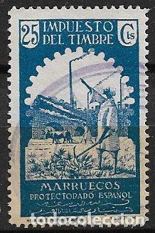 Sellos: MARRUECOS Impuesto del Timbre, Zona Protectorado, 25 cts. azul (o)