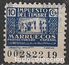 Sellos: MARRUECOS Impuesto del Timbre, Zona Protectorado, 10 cts. azul (o)
