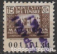 Sellos: MARRUECOS Impuesto del Timbre, Zona Protectorado, 15 cts. casta&ntilde;o (o)