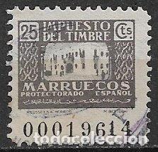 Sellos: MARRUECOS Impuesto del Timbre, Zona Protectorado, 25 cts. gris (o)