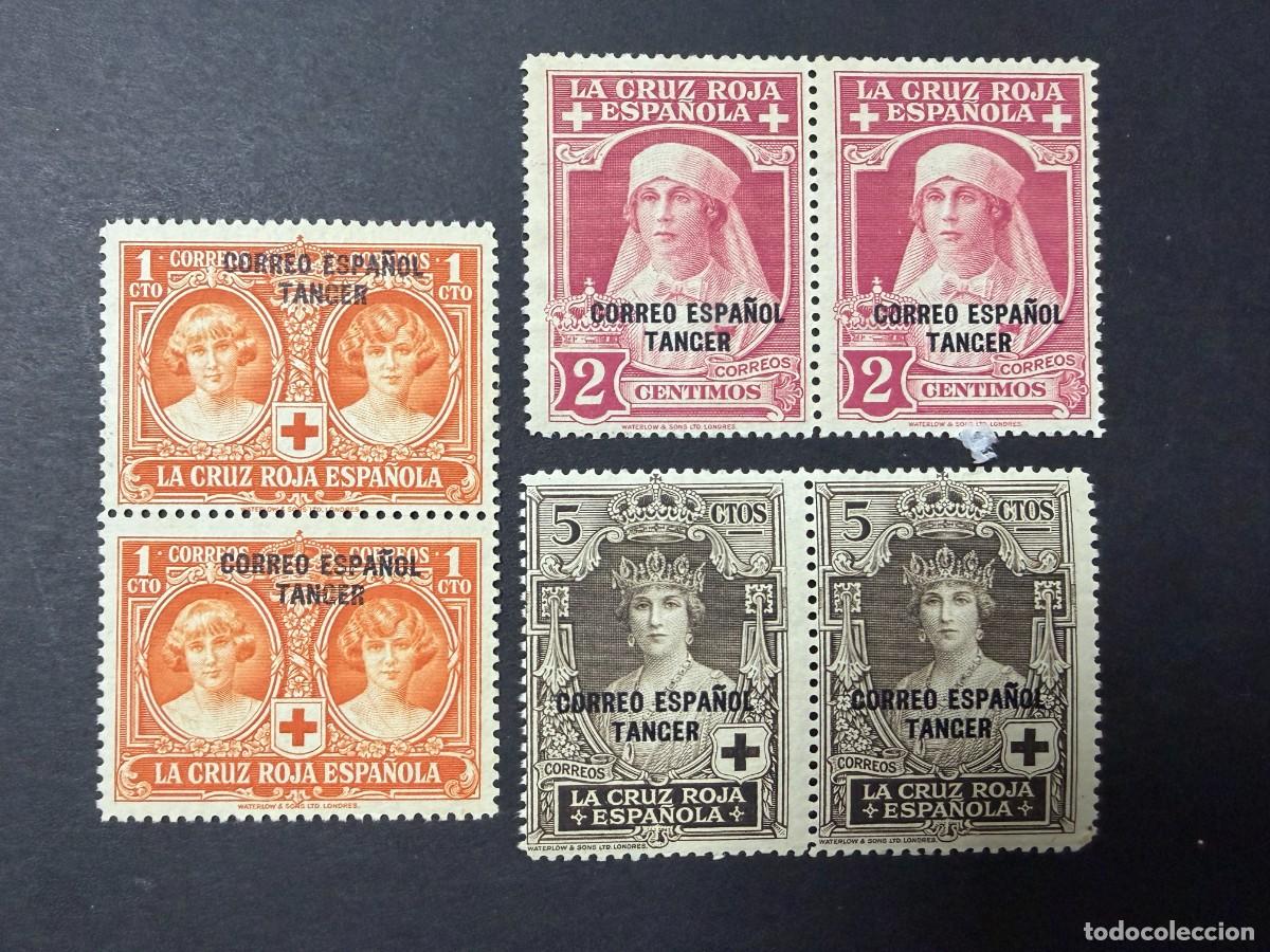 Sellos: T&Aacute;NGER, 1926. EDIFIL 23/25. CRUZ ROJA. NUEVO. SIN GOMA. BLOQUE DE 2