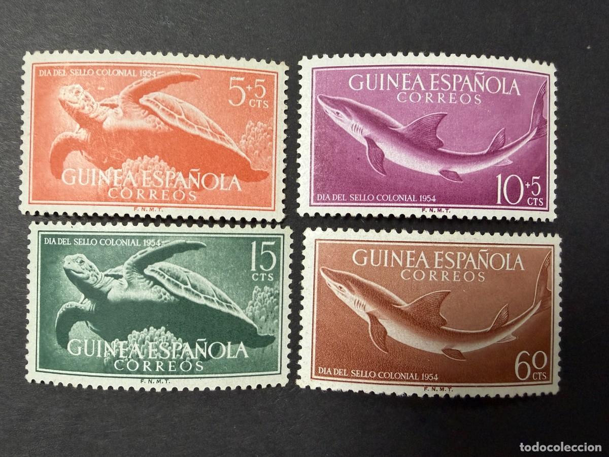 Sellos: GUINEA ESPA&Ntilde;OLA, 1954. EDIFIL 338/41. FAUNA MARINA. D&Iacute;A DEL SELLO. NUEVOS. SIN FIJASELLOS