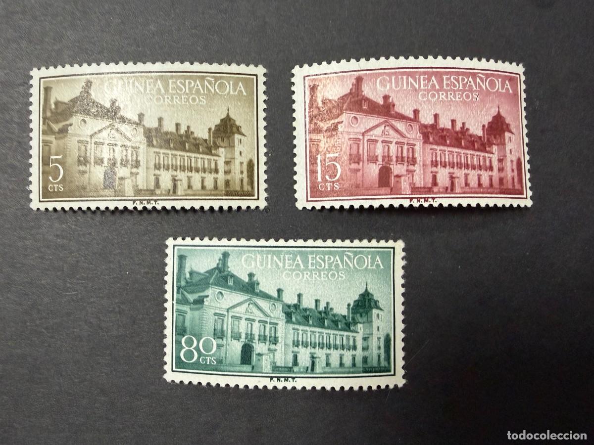 Sellos: GUINEA ESPA&Ntilde;OLA, 1955. EDIFIL 347/49. PALACIO DEL PARDO. SERIE COMPLETA. NUEVOS. SIN FIJASELLOS