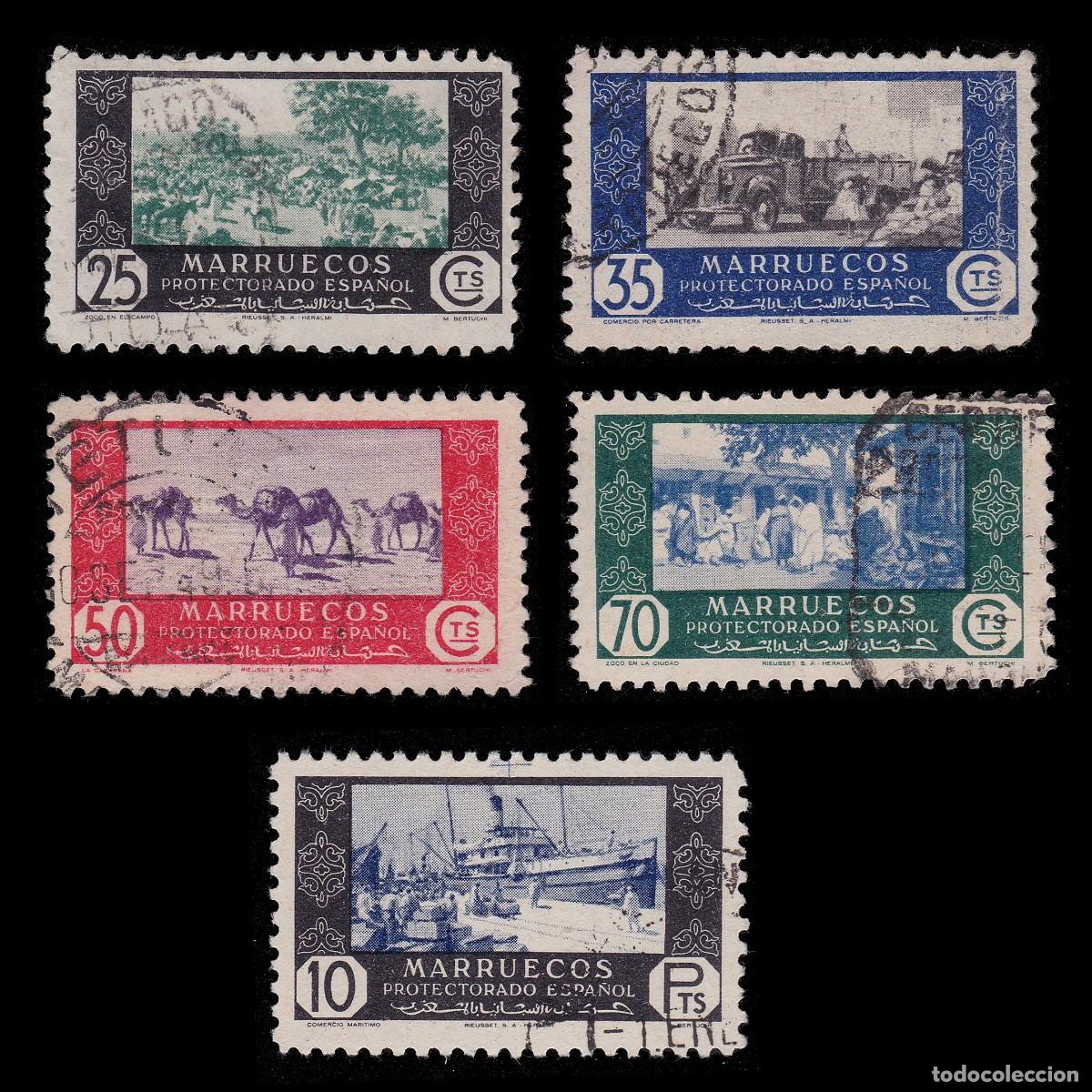 Sellos: MARRUECOS ESPA&Ntilde;OL.1948 Comercio. Lote 5 Matasello.+ OBSEQUIO.
