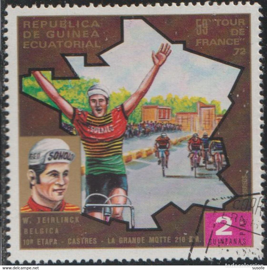 Sellos: Guinea Ecuatorial 1973 Michel 260 Sello * Deportes Ciclismo Tour de France Willy Teirlink Castres-La