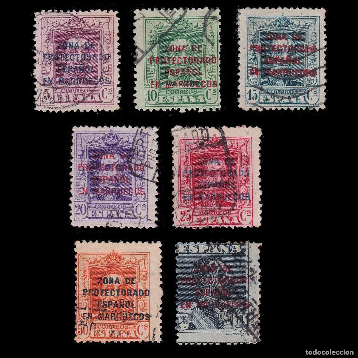 Sellos: ESPA&Ntilde;A. MARRUECOS. 1923-30. 7 SELLOS MATASELLO. + OBSEQUIO
