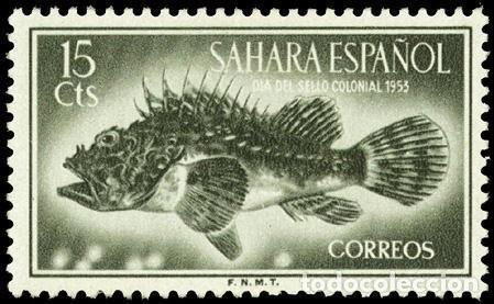 Briefmarken: Sahara Espa&ntilde;ol 1953 Edifil 110 Sello ** Dia Sello Fauna Peces Cabracho (Scorpaena scrofa) Michel 141