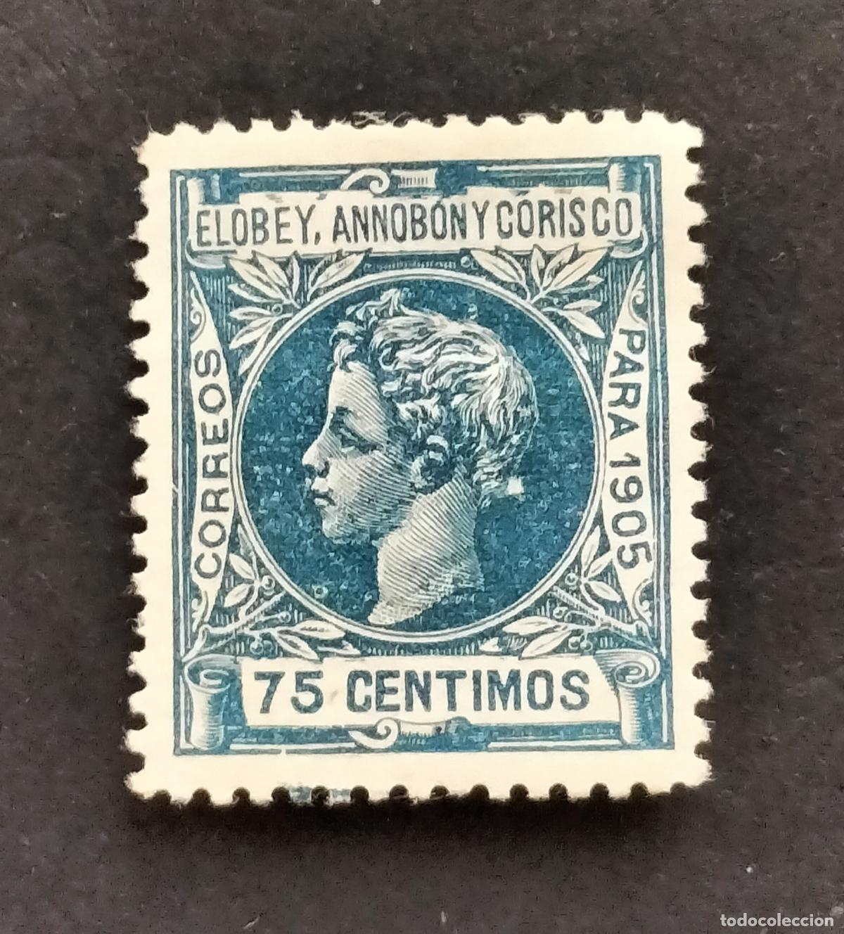 Sellos: SELLO ELOBEY ANNOBON Y CORISCO 75 C&Eacute;NTIMOS AZUL 1905 ALFONSO XIII