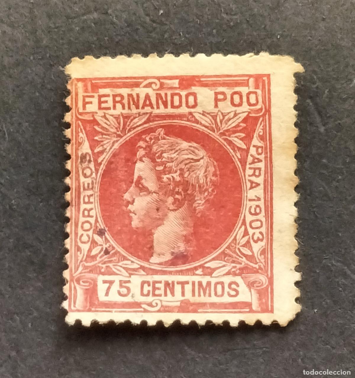 Sellos: SELLO FERNANDO POO 75 C. ROSA FUERTE 1903 Alfonso XIII. Edifil 129.