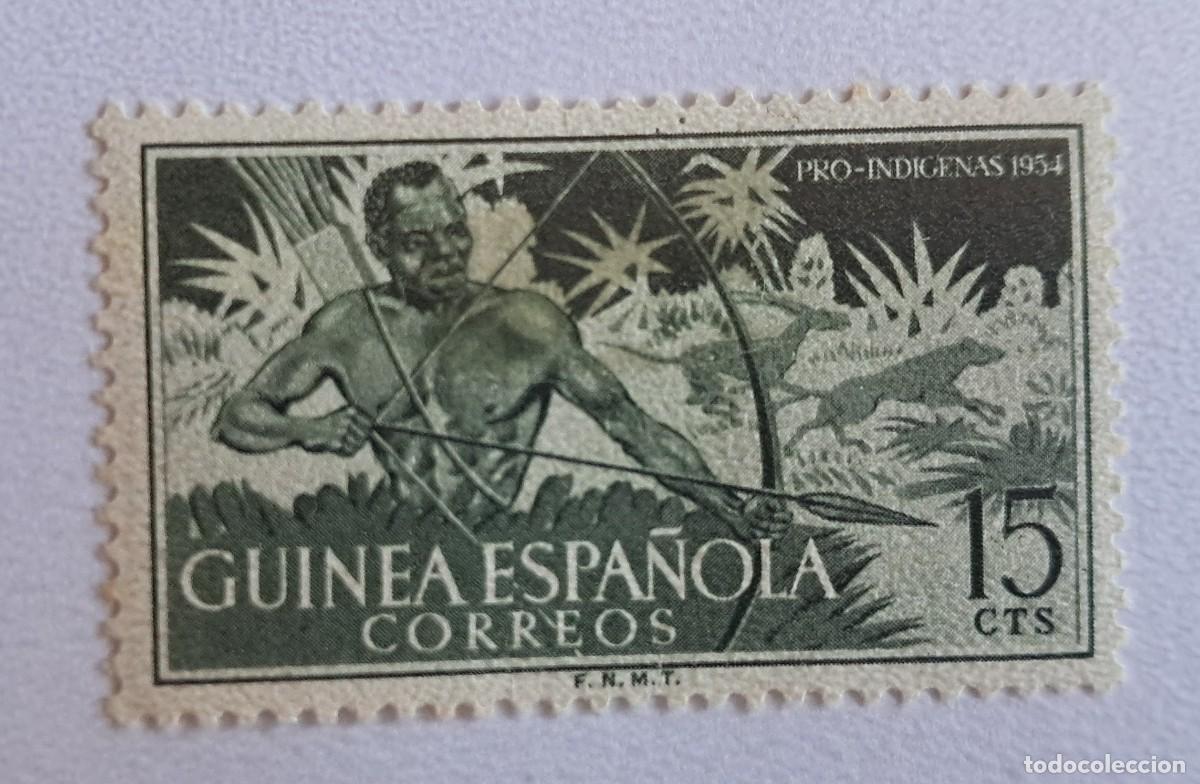 Sellos: Guinea Espa&ntilde;ola 1954 Edifil 336 Sello * Pro Indigenas Caza de Gacelas con Arco.